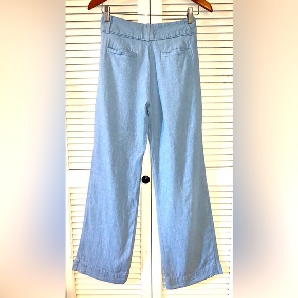Linen wide leg Trousers Pants light blue Women’s size 2 - Picture 3 of 8